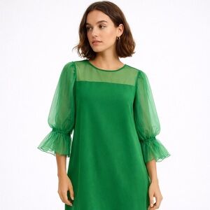 Dalin Emerald Green Sheer Organza Sleeve Shift Dress Romantic Whimsigoth 2X Plus